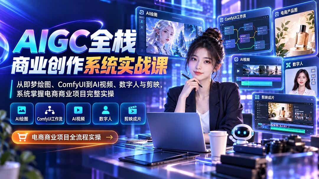 （21017期）AIGC全栈商业创作系统实战课-更新1017：从即梦绘图、ComfyUI到AI视频、数字人与剪映，系统掌握电商商业项目完整实操缩略图百创网-源码交易平台_网站源码_商城源码_小程序源码