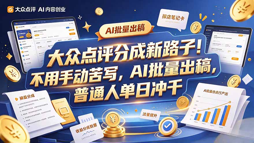 （20983期）大众点评副业新玩法，工具提效解放双手，批量做笔记，单日可破千缩略图百创网-源码交易平台_网站源码_商城源码_小程序源码
