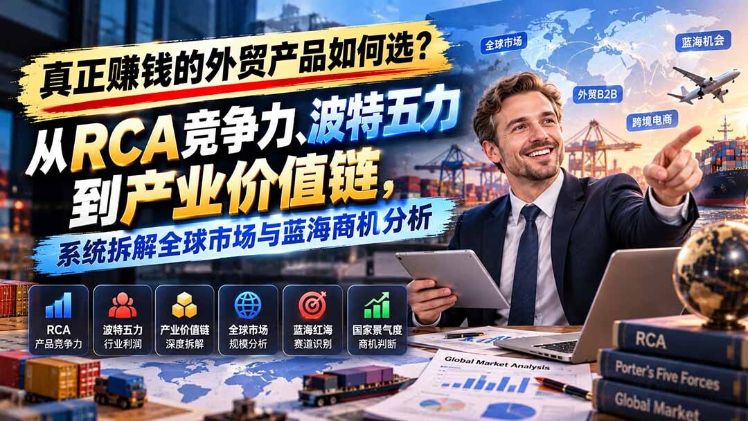 （20932期）真正赚钱的外贸B2B产品如何选？从RCA竞争力、波特五力到产业价值链，系统拆解全球市场与蓝海商机分析缩略图百创网-源码交易平台_网站源码_商城源码_小程序源码