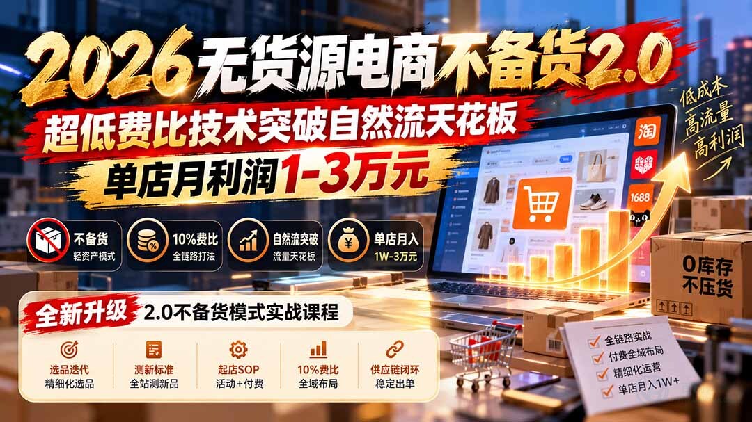 （21045期）2026无货源电商不备货2.0【更新1019】：超低费比技术突破自然流天花板，单店月利润1-3万元缩略图百创网-源码交易平台_网站源码_商城源码_小程序源码