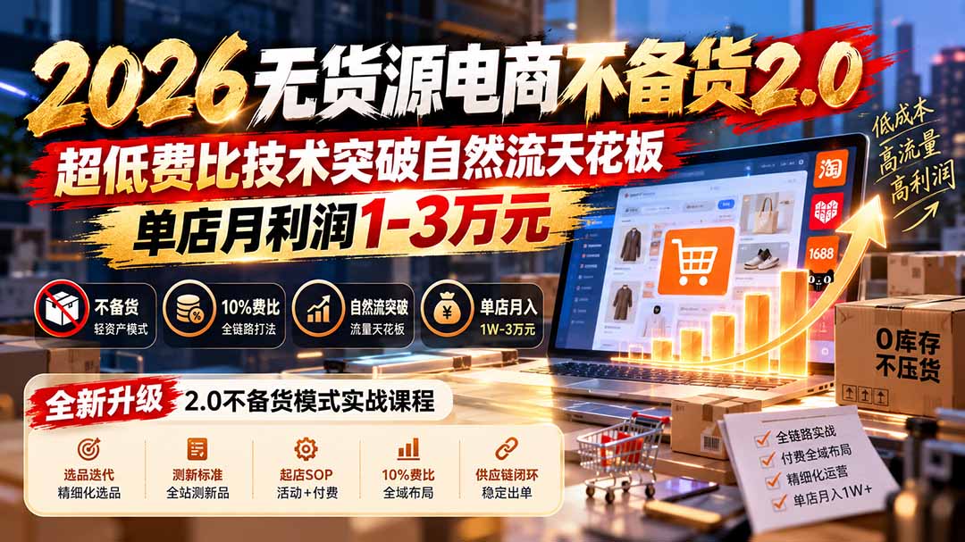 （20896期）2026无货源电商不备货2.0【更新1010】：超低费比技术突破自然流天花板，单店月利润1-3万元缩略图百创网-源码交易平台_网站源码_商城源码_小程序源码