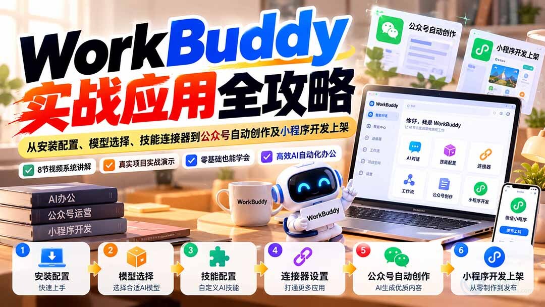 （21093期）WorkBuddy 实战应用全攻略：从安装配置、模型选择、技能连接器到公众号自动创作及小程序开发上架缩略图百创网-源码交易平台_网站源码_商城源码_小程序源码