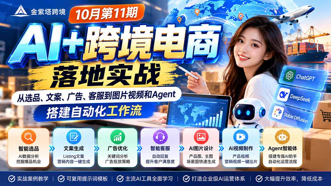 （21146期）2026 AI+跨境电商落地实战10月第11期：从选品、文案、广告、客服到图片视频和Agent，搭建自动化工作流缩略图百创网-源码交易平台_网站源码_商城源码_小程序源码