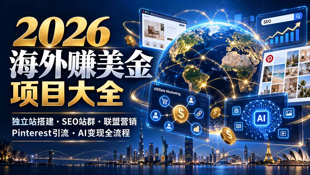 (21200期)2026海外赚美金项目大全:独立站搭建、SEO站群、联盟营销、Pinterest引流与AI变现全流程插图百创网-源码交易平台_网站源码_商城源码_小程序源码 (21200期)2026海外赚美金项目大全:独立站搭建、SEO站群、联盟营销、Pinterest引流与AI变现全流程
