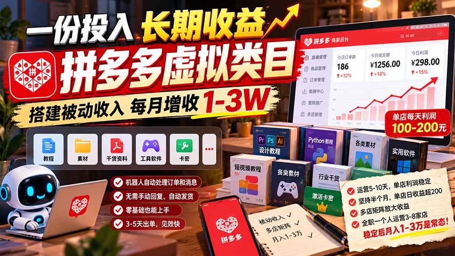 (21166期)一份投入长期收益,拼多多虚拟类目,搭建被动收入每月增收 1-3W插图百创网-源码交易平台_网站源码_商城源码_小程序源码 (21166期)一份投入长期收益,拼多多虚拟类目,搭建被动收入每月增收 1-3W