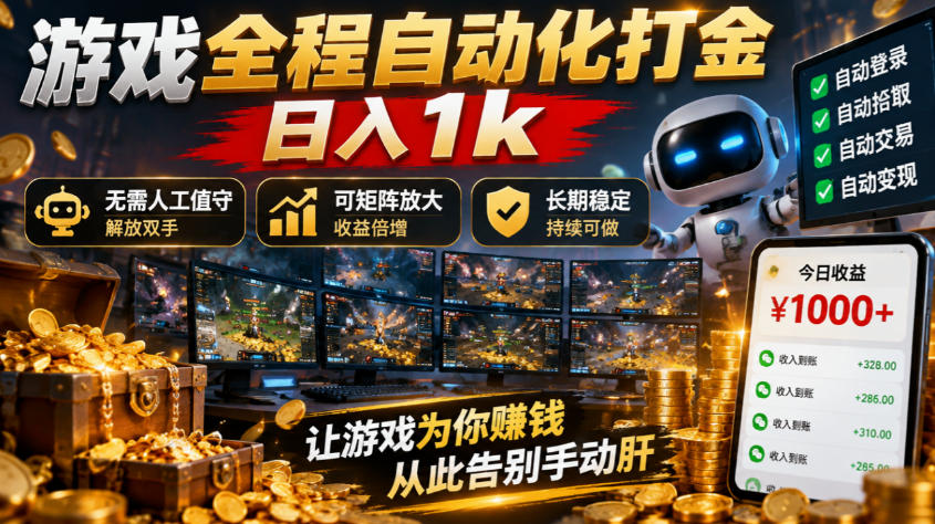(21119期)游戏全程自动化打金,日入1k,无需人工值守,解放双手,可矩阵放大,长期稳定!插图百创网-源码交易平台_网站源码_商城源码_小程序源码 (21119期)游戏全程自动化打金,日入1k,无需人工值守,解放双手,可矩阵放大,长期稳定!